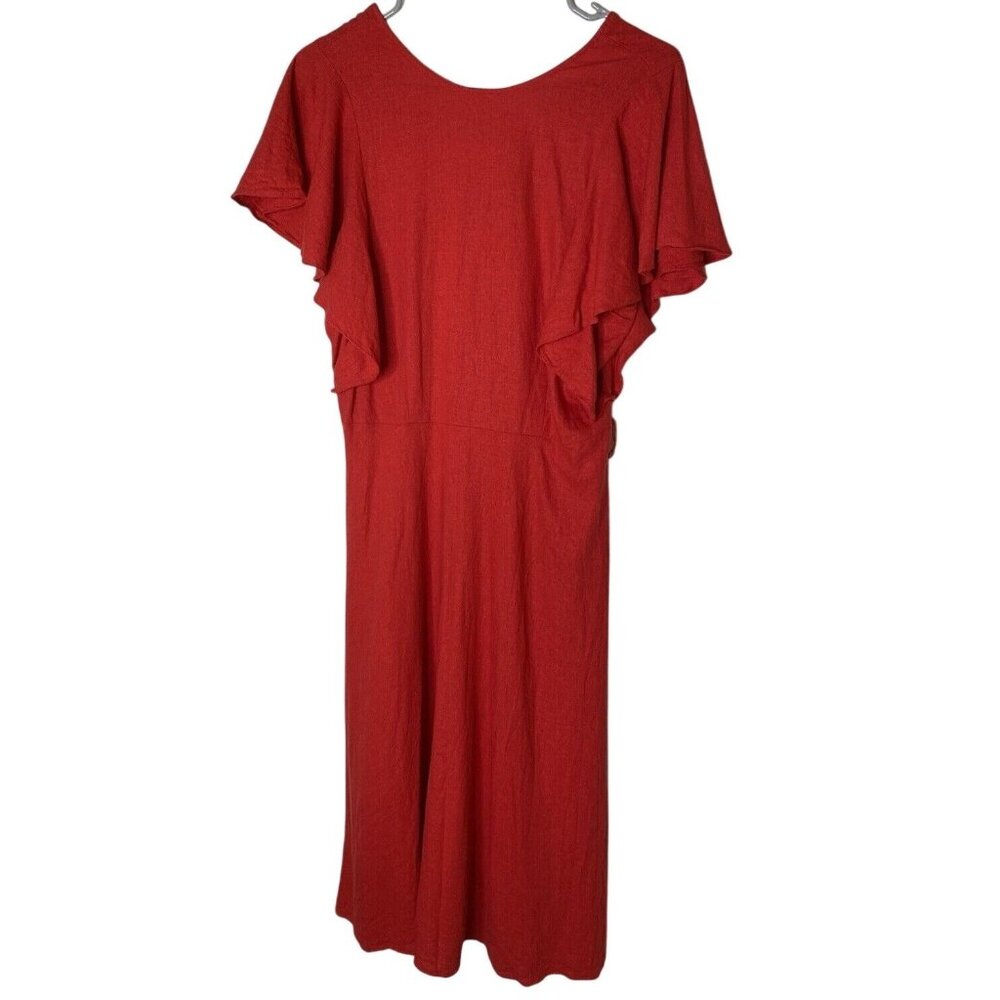 Who What Wear S Red Linen Flutter Sleeve Midi Dress Summer Boho‎ Cottagecore